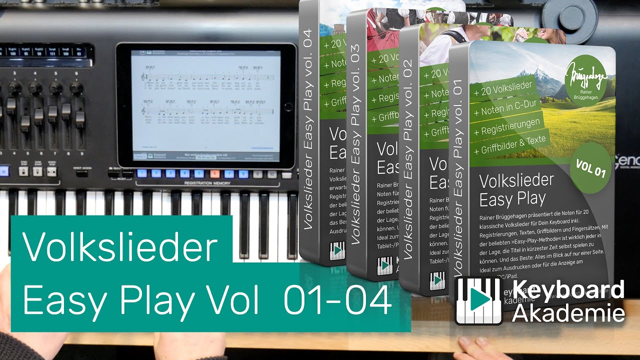 🎼 Volkslieder Easy Play Vol  01-04 | Noten, Registrierungen, Texten, Griffbildern und Fingersätzen 🎹